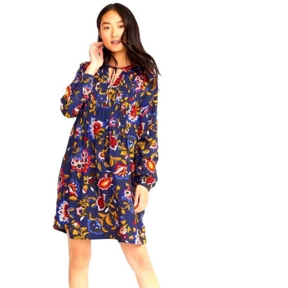 Womens Old Navy Floral Print Pintuck Long Sleeve Sheath Dress - Sz S